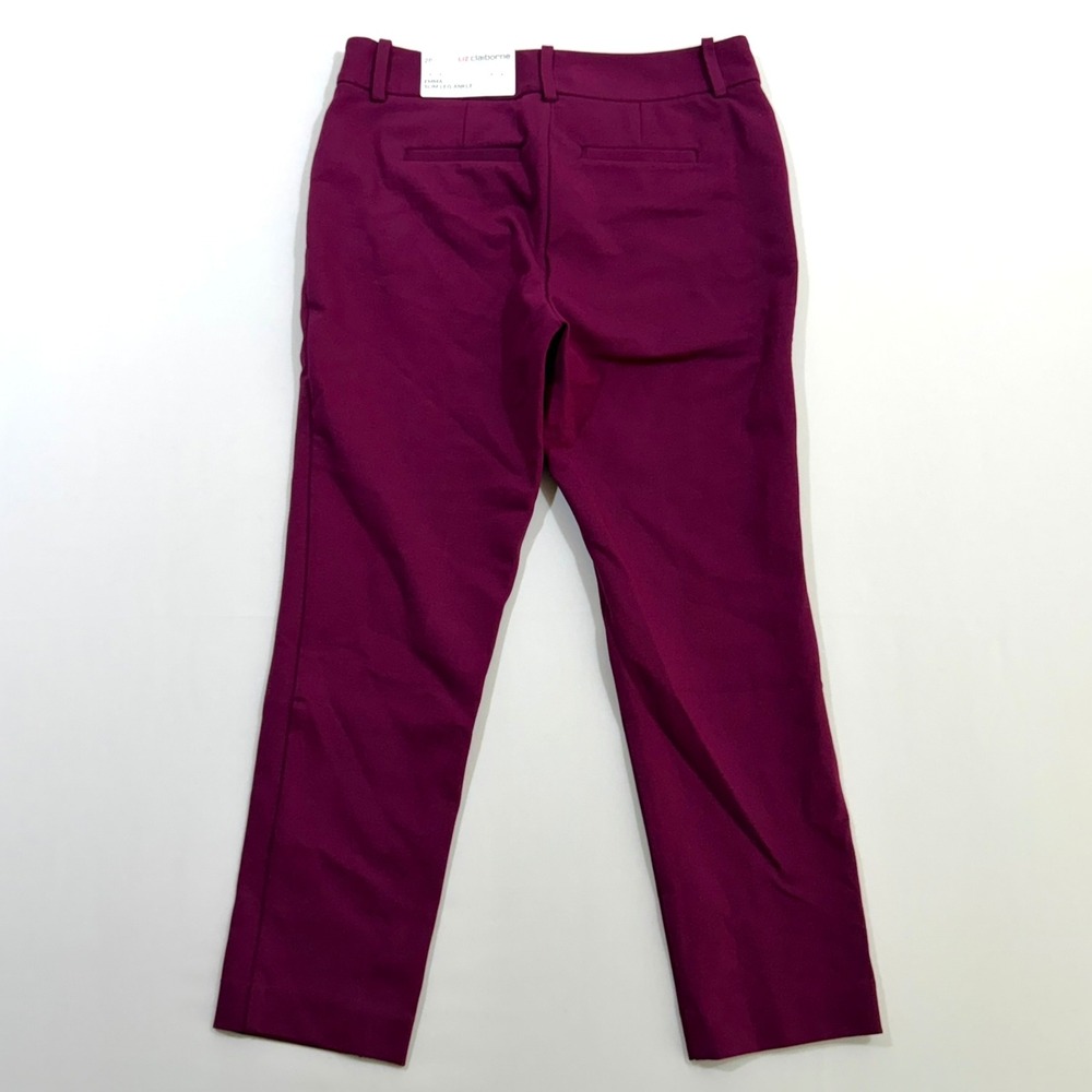 Liz Claiborne Emma Slim Leg Ankle Pants 4-Way Stretch Wild Cherry Womens 2P NWT - Picture 2 of 16